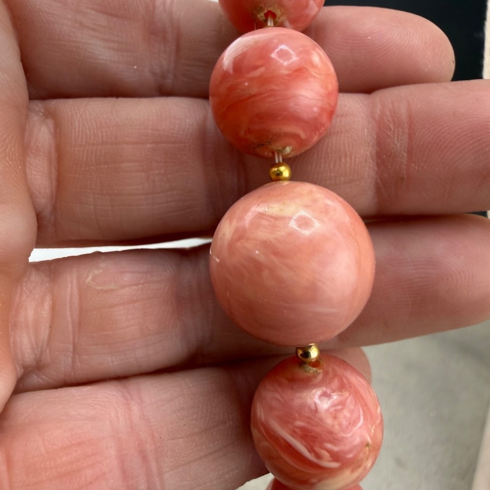 Vintage Beaded Necklace Salmon Pink Acrylic 21" - Picture 2 of 7